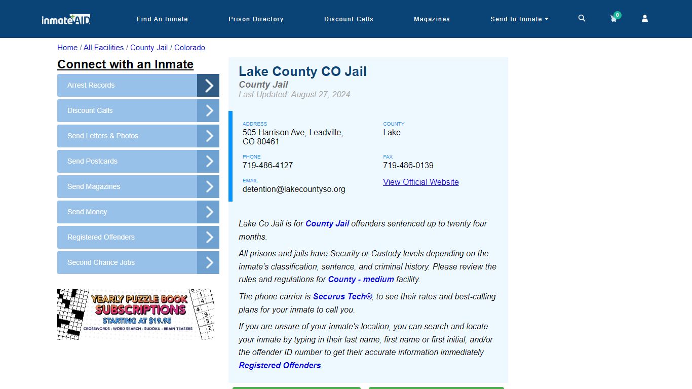 Lake County CO Jail - Inmate Locator