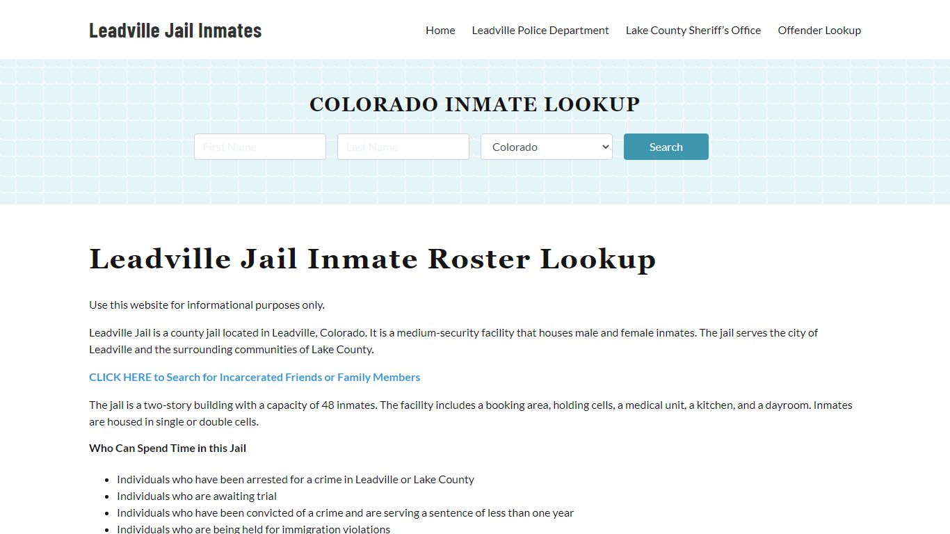 Leadville Jail Inmate Roster, Lake County, CO, Offender Search